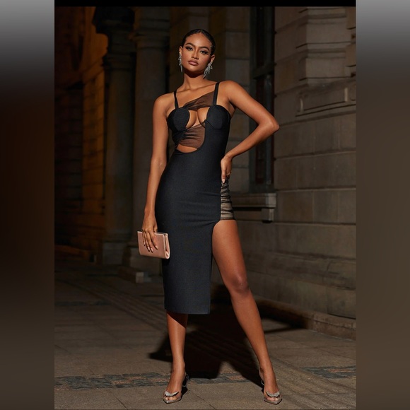 Mew Mews Dresses & Skirts - Mew Mews Black Asymmetrical Bandage Dress With Cutouts | Size large